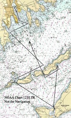 Course of Kuršė in Buzzards Bay and Vineyard Sound, Massachusetts, U.S.A   From NOAA Chart 1210Tr (Not for Navigation)
